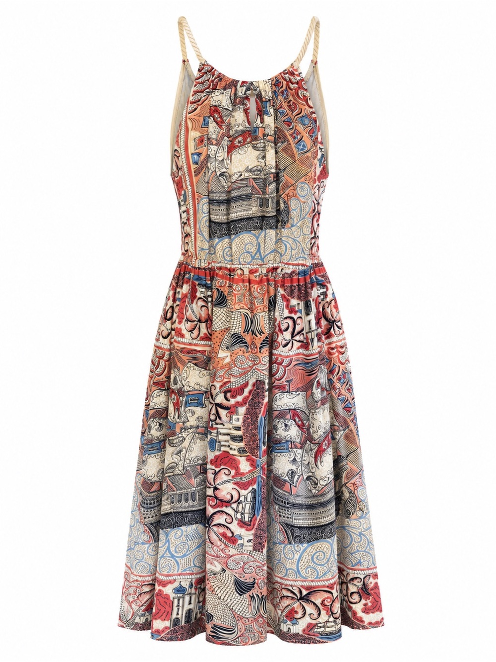 Floreat Anthropologie 100% Silk Rope Strap Printed Mini Dress Nautical Size M